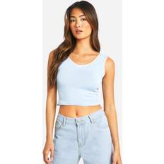 Viscose Tank Tops boohoo Womens Wide Strap Scoop Neck Bow Trim Tank Top Blue
