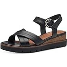 Tamaris Leather Wedge Sandals - Black