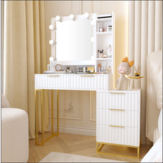 Everly Quinn Makeup Vanity Desk w/ Mirror & Lights Dressing Table