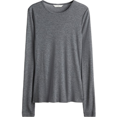 Damen - Wolle T-Shirts & Tanktops H&M Ribbed Jersey T-shirt - Dark Grey Mottled