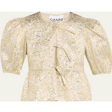 M Blusas Ganni Gold and Silver Peplum Tie String Blouse in Silver Women's