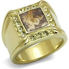 Quartz Rings TK3013-9 Men IP Gold Stainless Steel Ring - Smoked Quartz