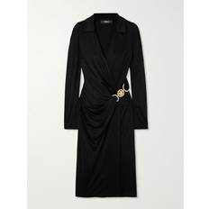 Versace Dresses Versace Embellished Wrap-effect Satin-jersey Midi Dress Black IT38