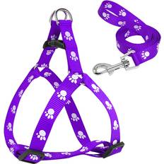 Pets Maxpower (M, PURPLE) Nylon Dog Harness and Leash Set Adjustable Paw Print Dog Harness Walking