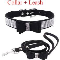 Pets Maxpower Pet Dog Velvet Leather Collar Leash BK XXS