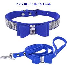 Pets Maxpower Pet Dog Velvet Leather Collar Leash M - Rhinestone Bling