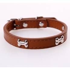 Pets Maxpower Bone Leather Durable Pet Dog Collar L - Coffee