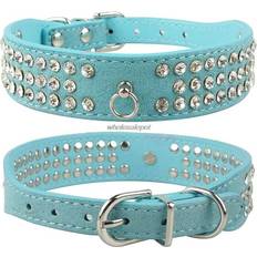 Pets Maxpower Rhinestone Dog Collar 3 Rows Suede Leather (xS)