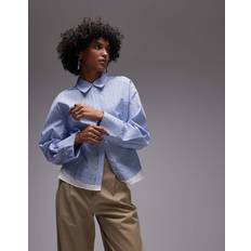 Mango Shirts Mango frayed hem cropped shirt in blue