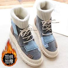 High-top Winter Women Boots Autumn Plus Velvet Women Shoes To Keep Warm Single Snow Boots Patchwork Flat with Shoes Multicoloured