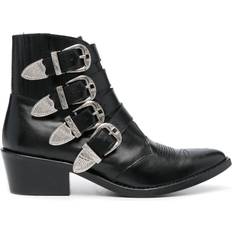 Toga Pulla buckle-strap mid heel boots women Calf Leather/Calf Leather/Calf Hair Black