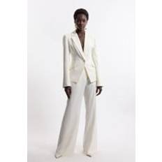 Suit Trousers - White Karen Millen Tailored Crepe Seam Detail Straight Leg Trousers Ivory