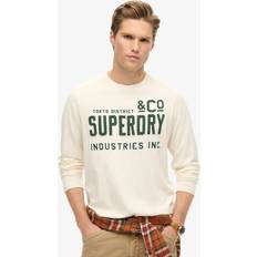 Beige - Herren Blusen Superdry Herren Workwear Langarmoberteil mit Applikation Creme Größe: