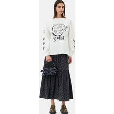 Ganni Printed Cotton Smock Maxi Skirt Dam - Phantom