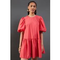 Clothing Warehouse Taffeta Drop Waist Mini Smock Dress Bright Pink