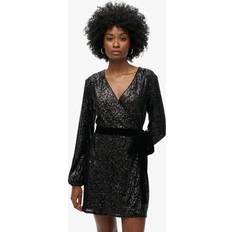 Velvet Clothing Superdry Sequin Velvet Wrap Mini Dress, Black