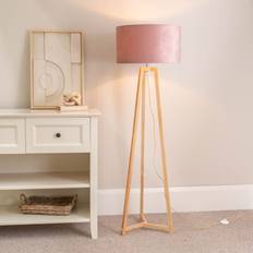 Pink Floor Lamps ValueLights Lottie Natural Wood Tripod - Pink (One Size) Floor Lamp