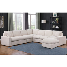 Linen Furniture Wade Logan Balliet Beige Chenille Sofa 119.5" 8 6 Seater