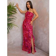 Clothing Chi Chi London Ruffle Spot Asymmetric Dress, Berry/Multi