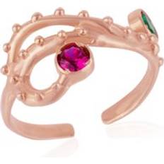 Ruby Rings Spero London Jewelled Dragon Back Ring - Emerald/Ruby
