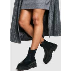 Black Shoes boohoo Womens Wide Width Double Tab Detail Chunky Chelsea Boots Black