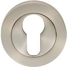 Door Handles 50mm Euro Profile Round Escutcheon 10mm Depth - Satin Nickel