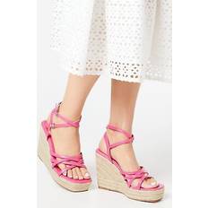 Faux Leather Heeled Sandals Faith Haven Strappy High Espadrille Wedge Sandals Pink