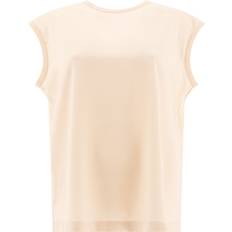 Silk T-shirts Brunello Cucinelli Stretch Silk Satin T-Shirt With Monili Beige