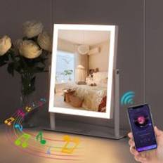 Fenchilin Makeup Mirror With Lights Bluetooth Speaker Book Vanity Mirror With Smart Touch Controls For Gorgeous Room Bedroom Detachable 10x