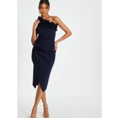 Quiz Navy One Shoulder Ruched Midi Dress