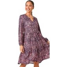 Clothing Roman Petite Paisley Tiered Stretch Dress Navy