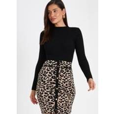 Clothing Quiz Black Knit Leopard Print Jumper Dress