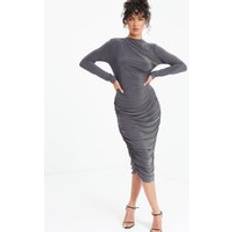 Clothing Quiz Ruched Bodycon Midi Dress Grey