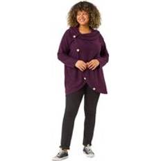 Roman Curve Cowl Neck Button Wrap Top Purple