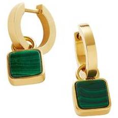 Missoma Gold Earrings Missoma Square Malachite Charm Hoop Earrings 18ct Gold Vermeil Malachite