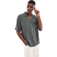 Only & Sons Tops Only & Sons Revere Collar Shirt With Paisley Detail Dark Khaki/Green