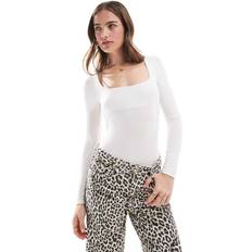 Jersey Shapewear & Under Garments Miss Selfridge long sleeve square neck bodysuit in ivory-White