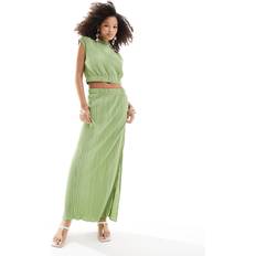 Clothing Vero Moda plisse split maxi skirt co-ord in mid green