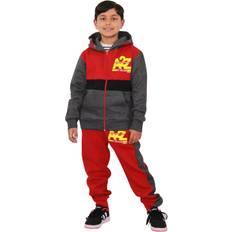 Solid Colours Tracksuits A2Z Kids Kids unisex contrast panel tracksuit charcoal & red a2z ny deluxe activewear set