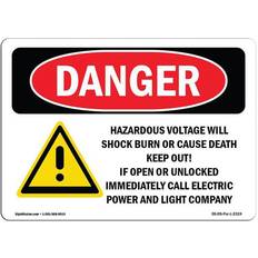 Office Supplies SignMission Osha Aluminum Danger Sign Hazardous Voltage Will Shock 12x18"