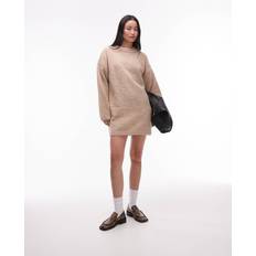 Oversize Dresses Topshop knitted fluffy crew oversized dress in oat-Neutral