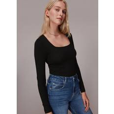 Black - Solid Colour Blouses Whistles Women's Square Neck Long Sleeve Top Black