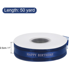 Gift Wrap Ribbons Unique Bargains 1 Inch Happy Birthday Satin Ribbon 50 Yards Ribbon Roll Bow Decoration 50 Yards Dark Blue (50 Yards)