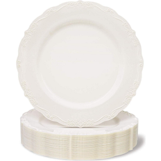 Beige Plates, Cups & Cutlery Juvale 25-Pack Cream Plastic Plates for Birthday Bridal Shower Wedding Party Multi (12.0 In. X 12.0 In. X 0.2 In