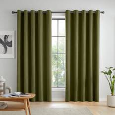 Catherine Lansfield Wilson Velvet Blackout Thermal Eyelet Curtains 46 cm x 137.16 cm Drop - Green