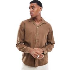 Only & Sons Tops Only & Sons long sleeve revere collar waffle texture shirt in brown