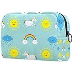 Cute Cartoon Unicorn Rainbow Sun Travel Makeup Bag - Multicolor