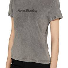 Acne Studios Unisex Tops Acne Studios Faded Grey Branded-Print Cotton Jersey T-shirt - Faded Grey