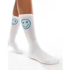 Clothing Vero Moda sporty ribbed socks with smile motif in blue