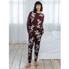 Chelsea Peers Pegasus Zebra Shirt Long Pyjama Set, Burgundy/Multi